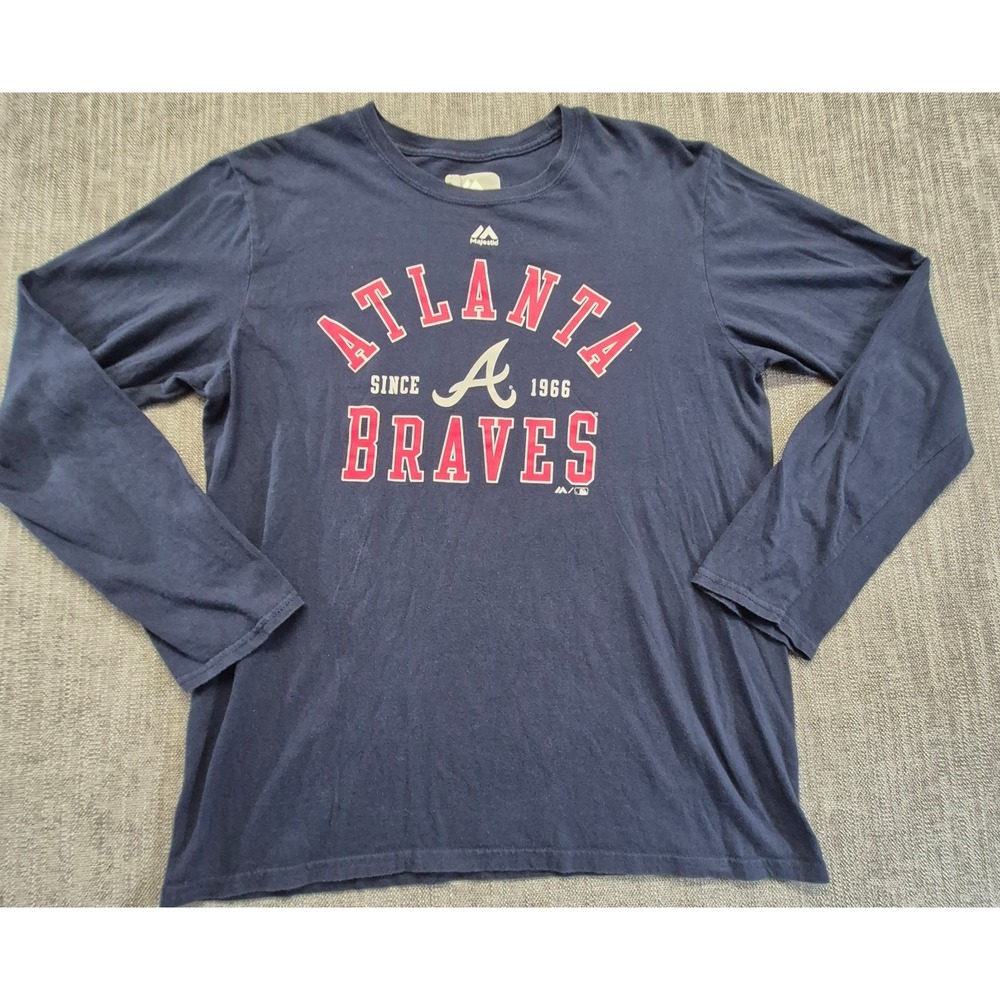 Atlanta Braves men's navy blue graphic long sleeve shirt Med. MLB Majestic